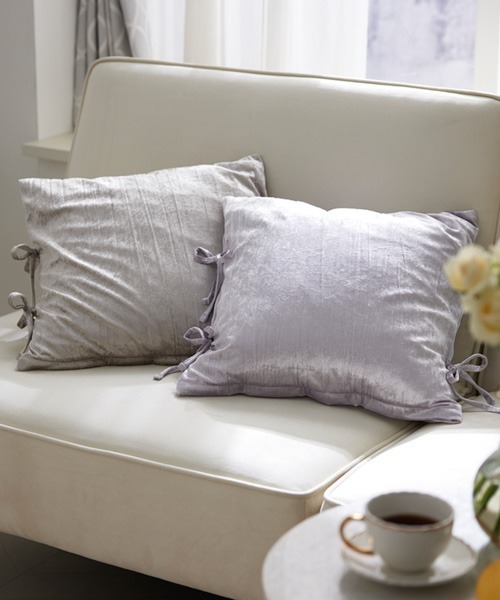 クッション クッションカバー ベロア調洗えるリボン付きクッション