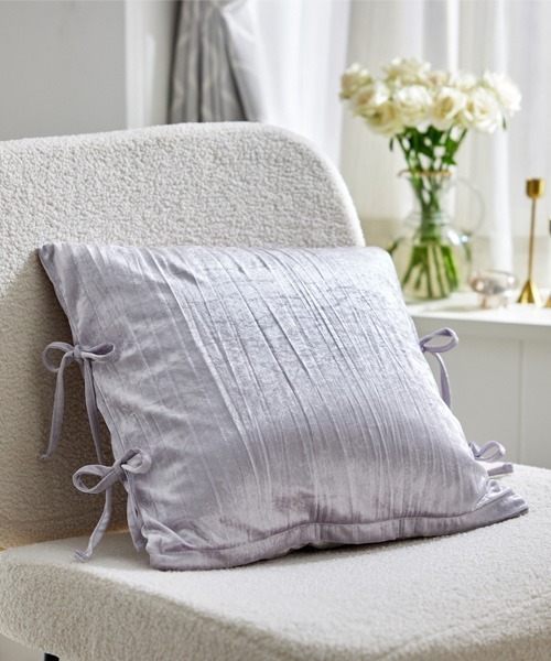 クッション クッションカバー ベロア調洗えるリボン付きクッション