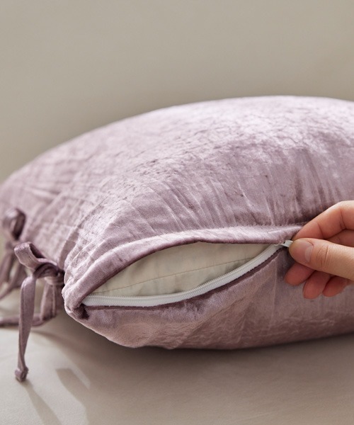 クッション クッションカバー ベロア調洗えるリボン付きクッション