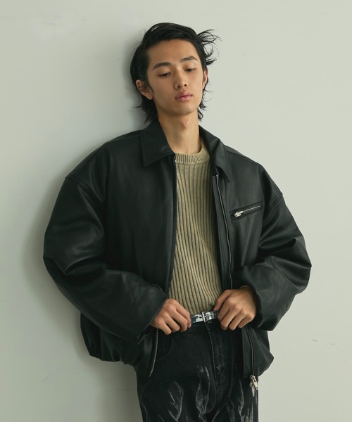 BLANK HOTEL 革ジャン ライダース Balloon Hem Faux Leather Padded