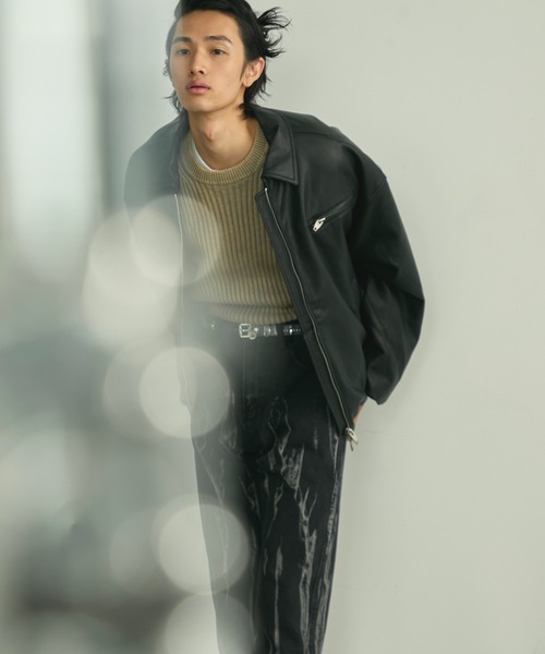 BLANK HOTEL 革ジャン ライダース Faux Leather Padded Jacket
