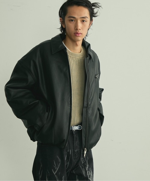 BLANK HOTEL 革ジャン ライダース Balloon Hem Faux Leather Padded