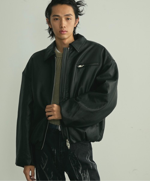 BLANK HOTEL 革ジャン ライダース Balloon Hem Faux Leather Padded