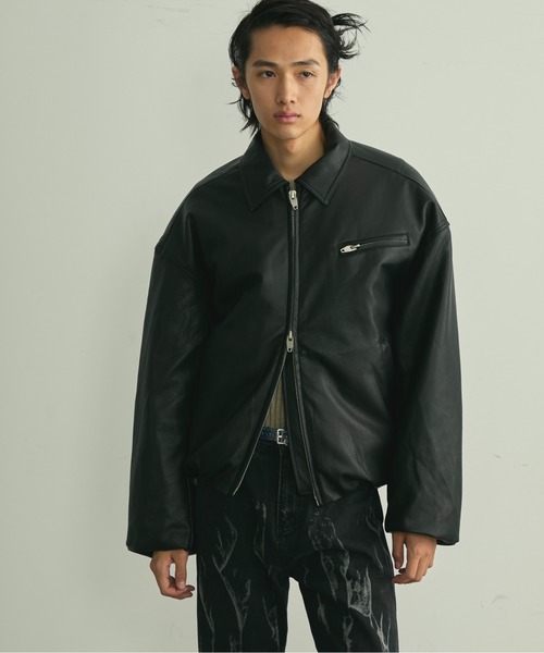 BLANK HOTEL 革ジャン ライダース Balloon Hem Faux Leather Padded