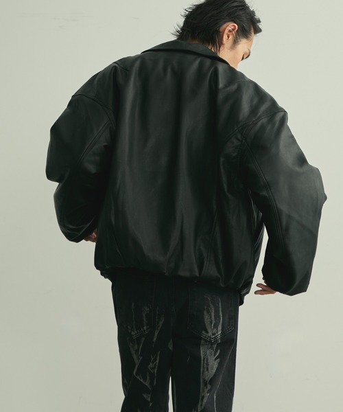 BLANK HOTEL 革ジャン ライダース Balloon Hem Faux Leather Padded