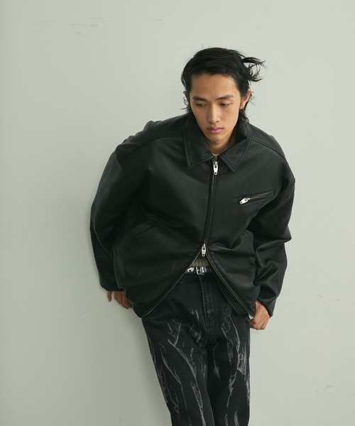 BLANK HOTEL 革ジャン ライダース Faux Leather Padded Jacket