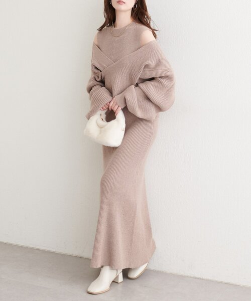 natural couture 前後2wayクロスリボンニットワンピース natural couture ワンピース 前後2WAYクロスリボンニット×ワンピース