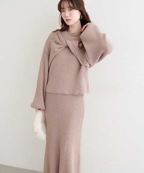 natural couture ワンピース 前後2WAYクロスリボンニット×ワンピース