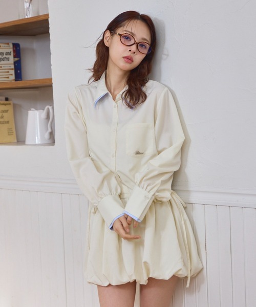 nalaナラリネンライクバルーントップス Lallana（ララーナ） シャツワンピース Layered Collar Balloon Shirt