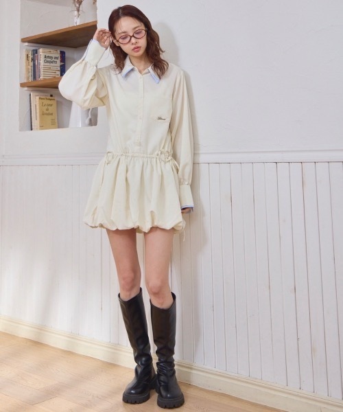 Lallana（ララーナ） シャツワンピース Layered Collar Balloon Shirt