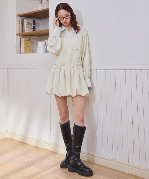 Lallana（ララーナ） シャツワンピース Layered Collar Balloon Shirt