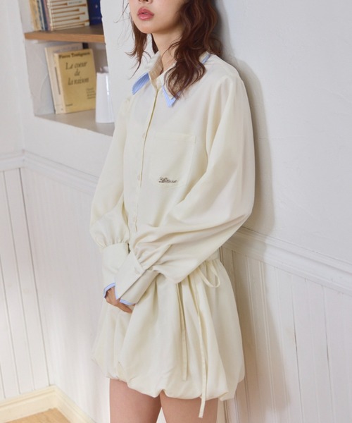 Lallana（ララーナ） シャツワンピース Layered Collar Balloon Shirt