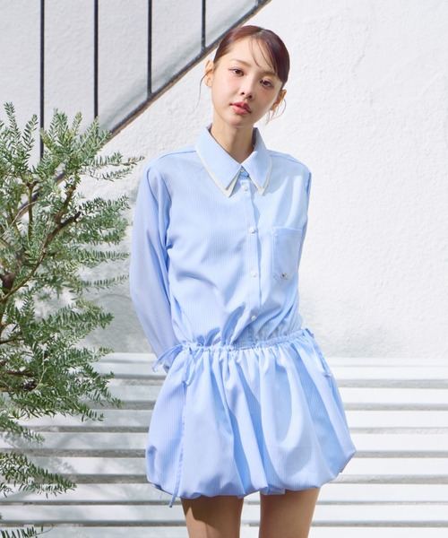 Lallana（ララーナ） シャツワンピース Layered Collar Balloon Shirt