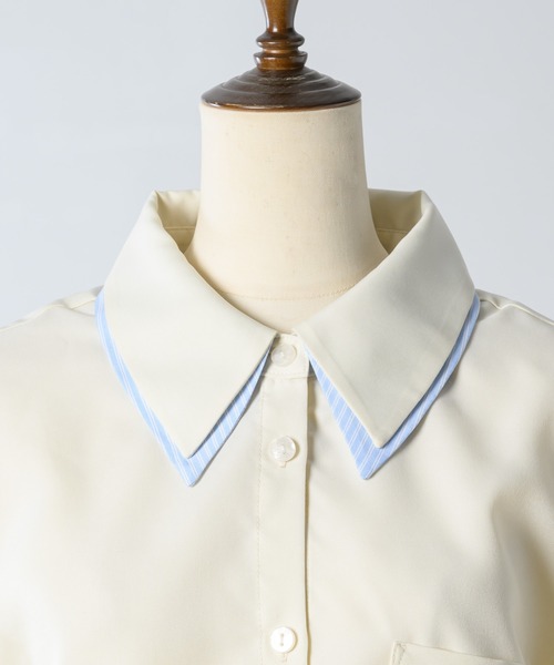 lallanaライトブルー シャツドレス Lallana（ララーナ） シャツワンピース Layered Collar Balloon Shirt
