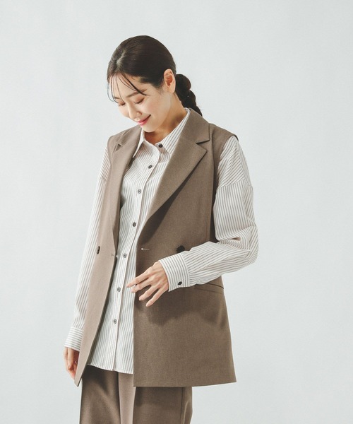 GLOBAL WORK　お手入れラクラクセットアップ/ジレとストレートパンツ GLOBAL WORK（グローバルワーク） ベスト ジレ お手入れラクラク