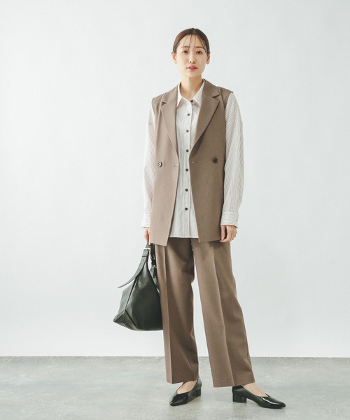 GLOBAL WORK　お手入れラクラクセットアップ/ジレとストレートパンツ GLOBAL WORK（グローバルワーク） ベスト ジレ お手入れラクラク