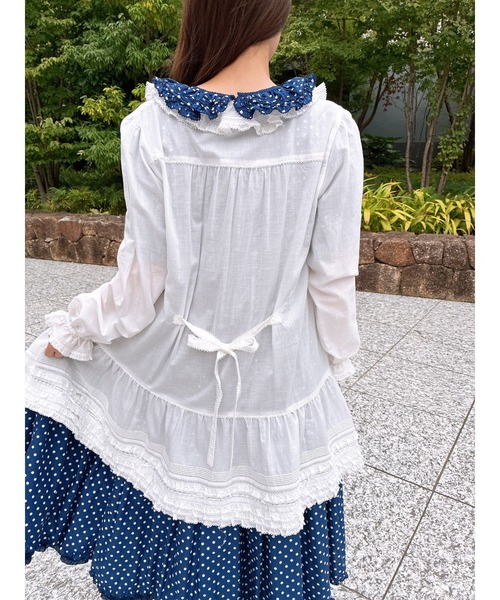 【新品】ピンクハウス 白×ネイビー系チェック チュニックブラウス/2025年 PINK HOUSE（ピンクハウス） チュニック ローンチュニックブラウス