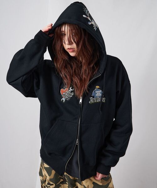 「BEN DAVIS」 ジップアップパーカー MEDIUM アッシュグレー メンズ_画像4