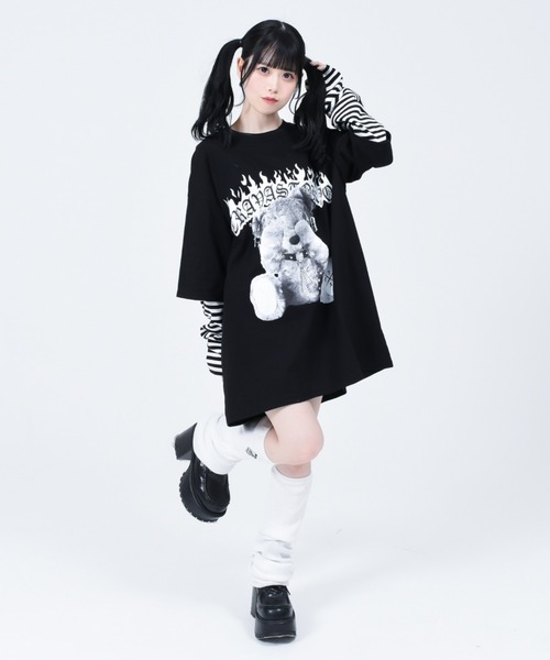 「TRAVAS TOKYO」 長袖カットソー FREE ブラック×ホワイト レディースの画像