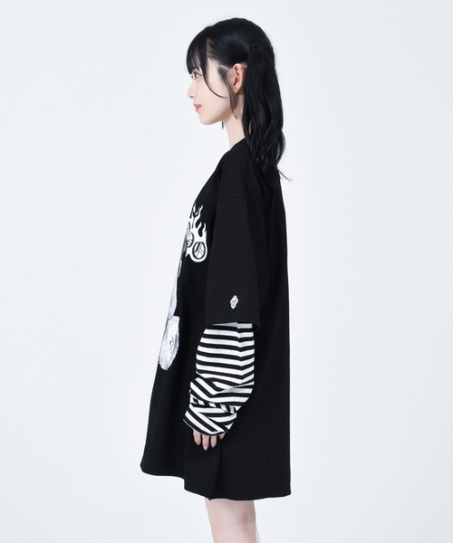 「TRAVAS TOKYO」 長袖カットソー FREE ブラック×ホワイト レディースの画像