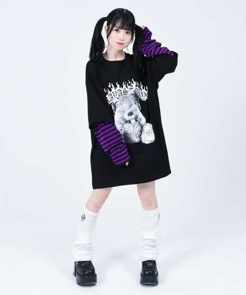 「TRAVAS TOKYO」 長袖カットソー FREE ブラック×ホワイト レディースの画像