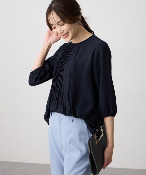 tシャツ シフォンプリーツＴブラウス レディースの画像