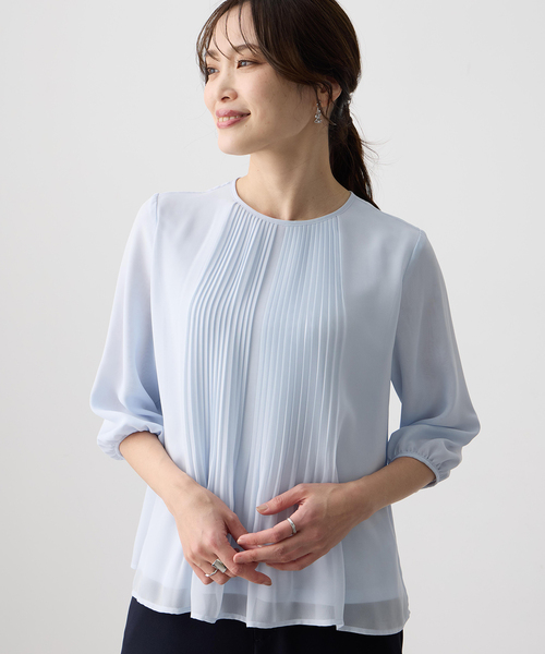 tシャツ シフォンプリーツＴブラウス レディースの画像