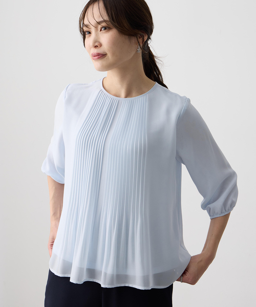 tシャツ シフォンプリーツＴブラウス レディースの画像