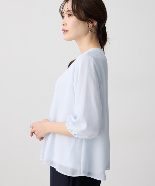 tシャツ シフォンプリーツＴブラウス レディースの画像