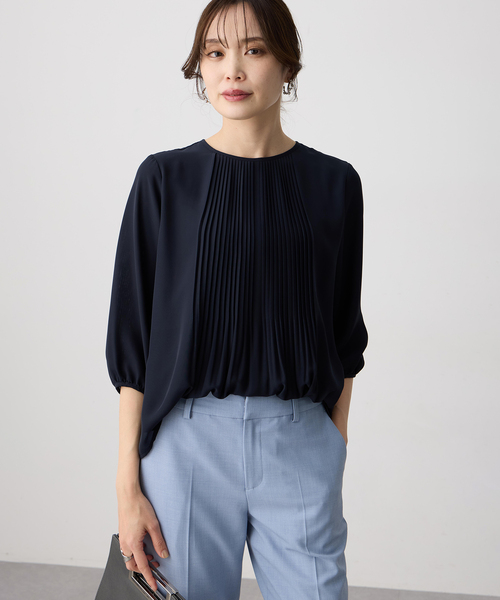 tシャツ シフォンプリーツＴブラウス レディースの画像
