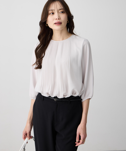 tシャツ シフォンプリーツＴブラウス レディースの画像