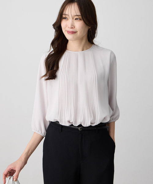 tシャツ シフォンプリーツＴブラウス レディースの画像