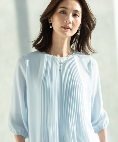 tシャツ シフォンプリーツＴブラウス レディースの画像