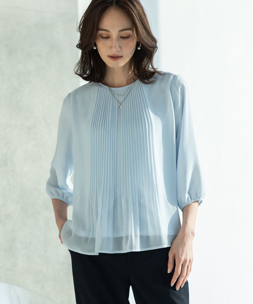tシャツ シフォンプリーツＴブラウス レディースの画像