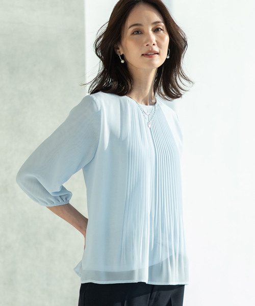 tシャツ シフォンプリーツＴブラウス レディースの画像