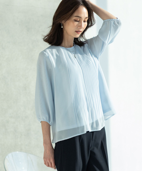 tシャツ シフォンプリーツＴブラウス レディースの画像