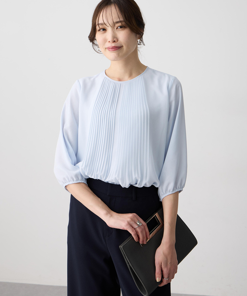 tシャツ シフォンプリーツＴブラウス レディースの画像