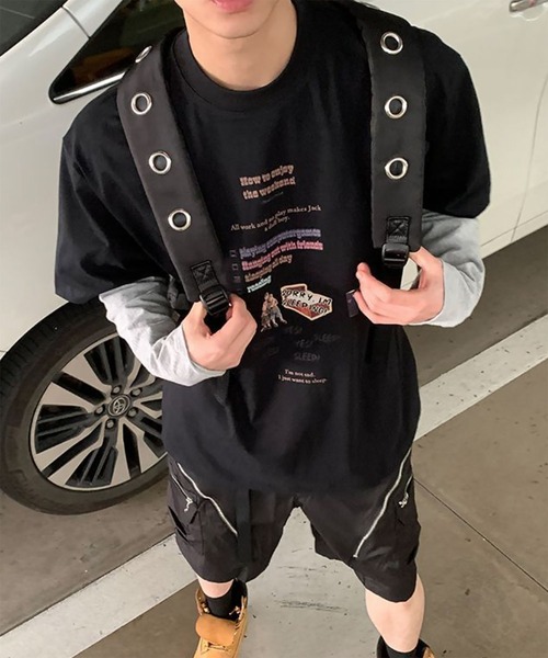 00s カットソー ユニオンジャック y2k swag 英字プリント ブラック WESTBOY（ウエストボーイ） tシャツ Y2K レトロ英字プリント Tシャツ