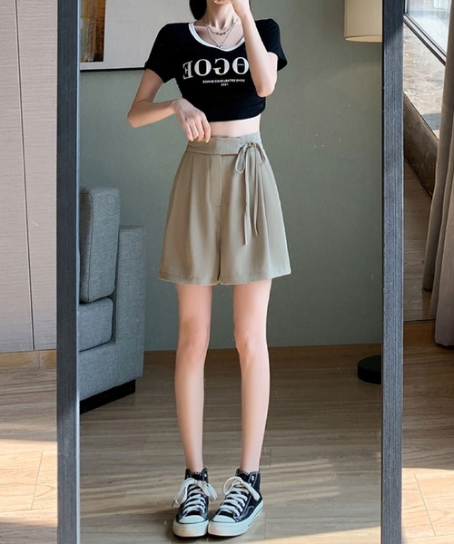 2ly2 パンツ タックショートパンツ フレア ハイウエスト ウエスト