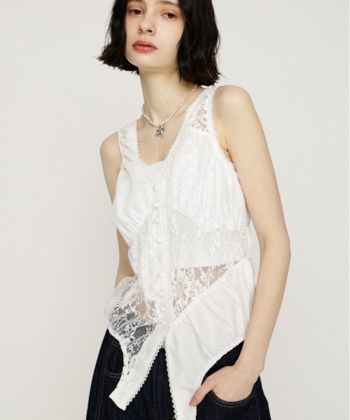 SLY（スライ） ブラウス シャツ ASYMMETRY PATCHWORK LACE GILET