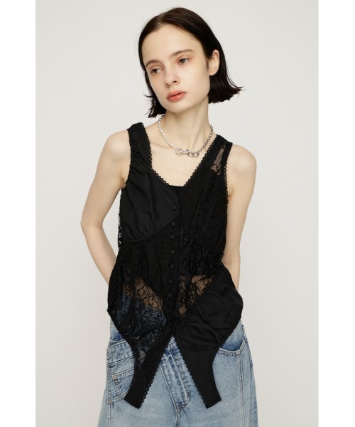 SLY（スライ） ブラウス シャツ ASYMMETRY PATCHWORK LACE GILET