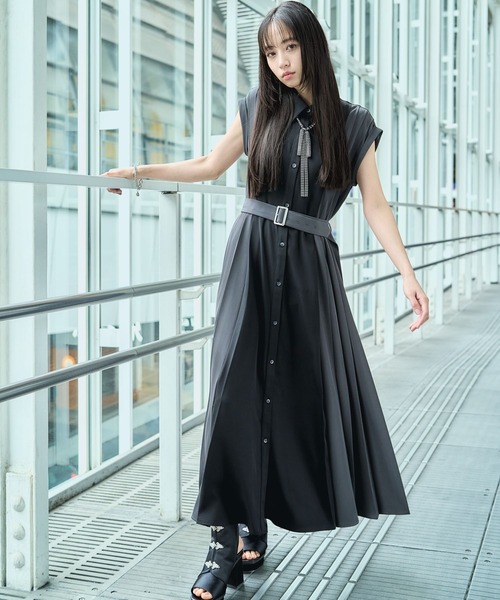 バーバリー　ノースリーブ　黒ワンピース HARE（ハレ） ワンピース バイカラープリーツノースリーブワンピース