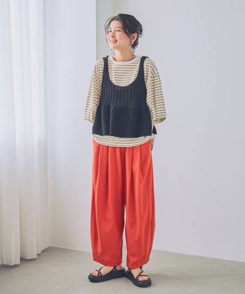 パンツ 「イージーケア・接触冷感」ギャザーパンツ「プチ・プラスサイズあり」 レディースの画像