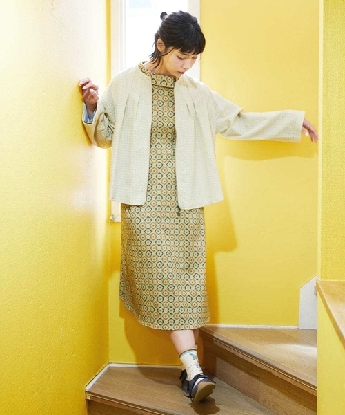 「Jocomomola」 長袖ワンピース 40 グリーン レディース_画像4