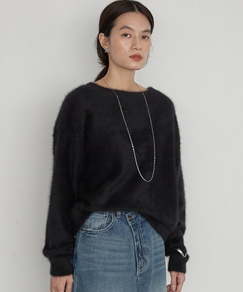 ラウンジドレス　ファーカシミヤニットカーディガン　グレー　長袖　Vネック　上質 Loungedress（ラウンジドレス） ニット セーター 「前後着用可」FUR