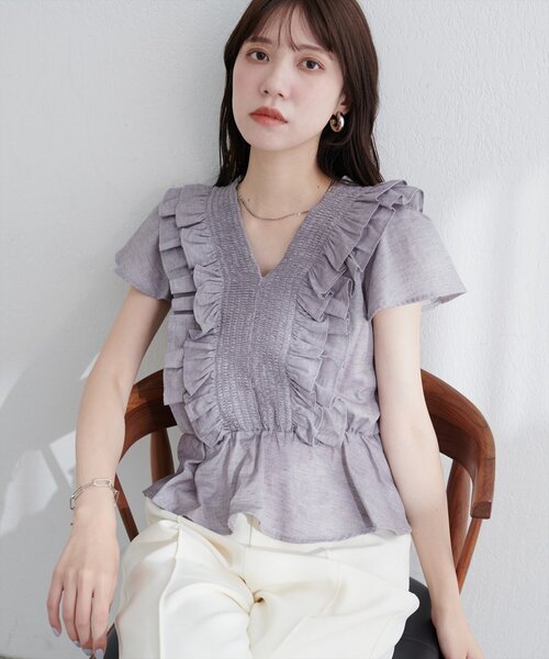 「natural couture」 半袖ブラウス FREE グレー レディース_画像3