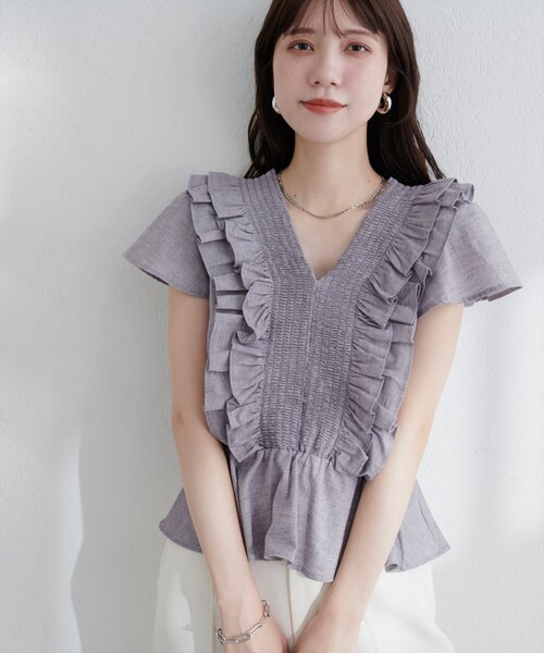 「natural couture」 半袖ブラウス FREE グレー レディース_画像4