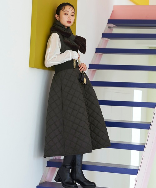 RUIRUE BOUTIQUE ワンピース ウエストリブフィットアンドフレア 