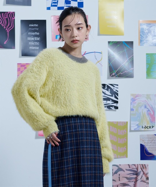 miette ニット セーター ミックスシャギーボリュームスリーブ