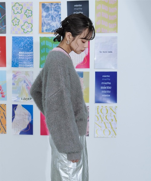 ニット セーター ミックスシャギーボリュームスリーブニット レディース miette ニット セーター ミックスシャギーボリュームスリーブ